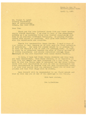 Letter from Donald Crabtree to Thomas Lynch