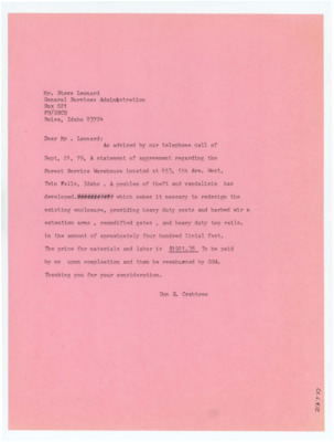 Letter from Donald Crabtree to Steve Leonard