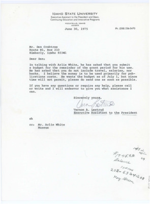 Letter from Vernon Lestrud to Donald Crabtree