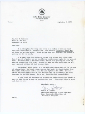 Letter from Vernon Lestrud to Donald Crabtree