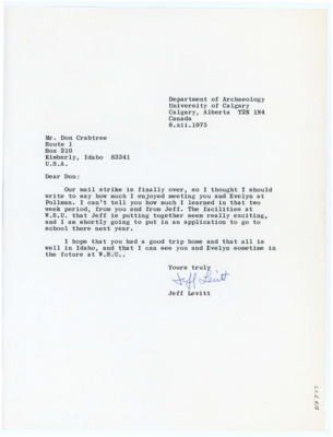 Letter from Jeff Levitt to Donald Crabtree