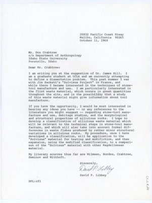 Letter from David Libby to Donald Crabtree