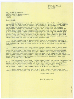 Letter from Donald Crabtree to David Libby