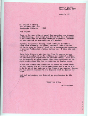 Letter from Donald Crabtree to Douglas Lindsey