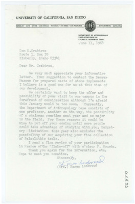 Letter from Karen Lockwood to Donald Crabtree