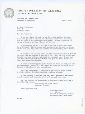 Letter from William Longacre to Donald Crabtree