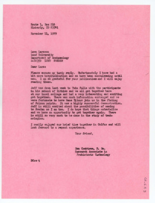 Letter from Donald Crabtree to Lars Larsson