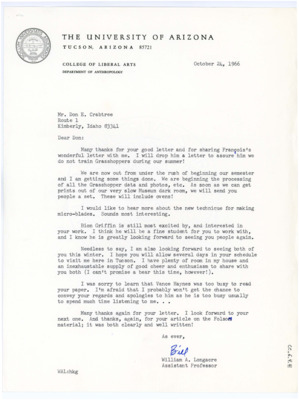 Letter from William Longacre to Donald Crabtree