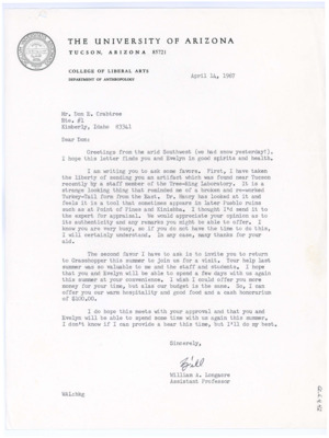 Letter from William Longacre to Donald Crabtree