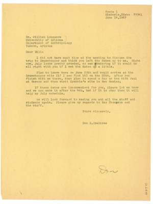 Letter from Donald Crabtree to William Longacre