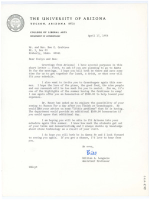 Letter from William Longacre to Donald Crabtree