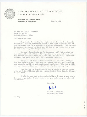 Letter from William Longacre to Donald Crabtree
