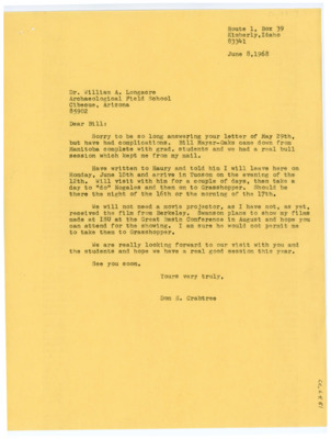 Letter from Donald Crabtree to William Longacre