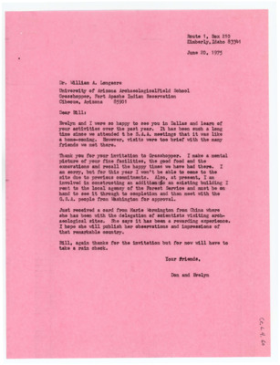 Letter from Donald Crabtree to William Longacre