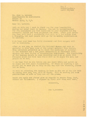 Letter from Donald Crabtree to Jose Lorenzo