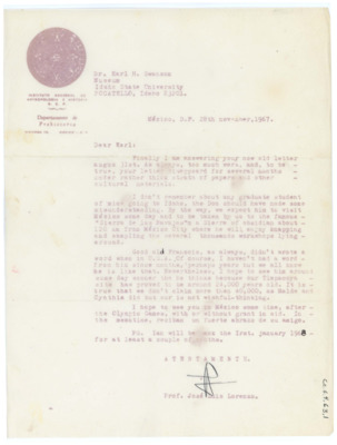 Letter from Jose Lorenzo to Earl Swanson