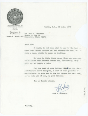 Letter from Jose Lorenzo to Donald Crabtree