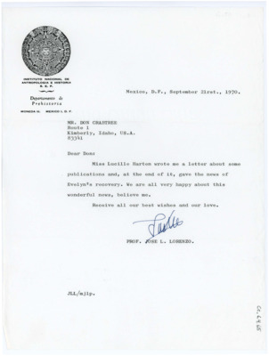 Letter from Jose Lorenzo to Donald Crabtree