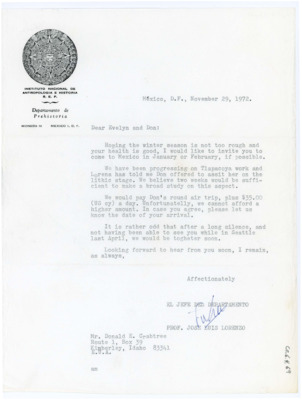 Letter from Jose Lorenzo to Donald Crabtree