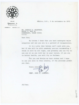 Letter from Jose Lorenzo to Donald Crabtree
