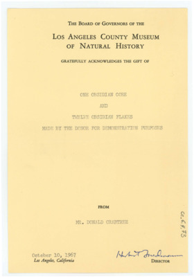 Receipt from the Lost Angeles County Museum of Natural History
