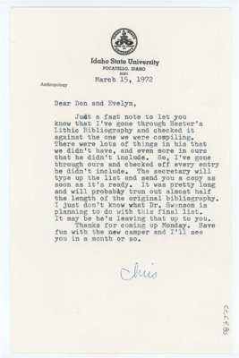 Letter from Chris Lovgren to Donald Crabtree