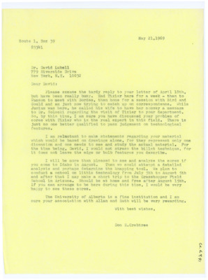 Letter from Donald Crabtree to David Lubell