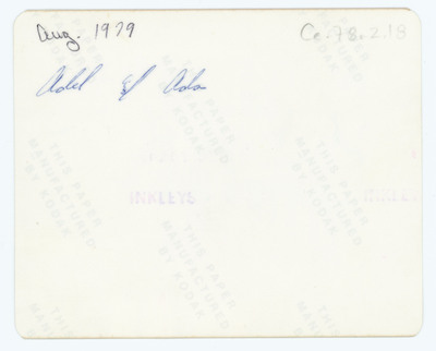 A note written on the back of the image Ce.78.1.18.1. The note states the image is of Adel and Ada in August of 1979.