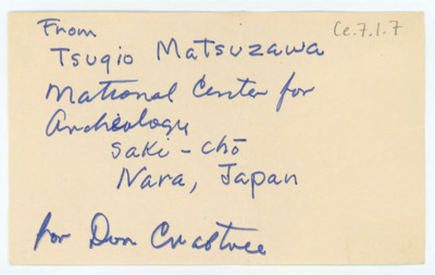 Handwritten note from Tsugio Matsuzawa to Don Crabtree