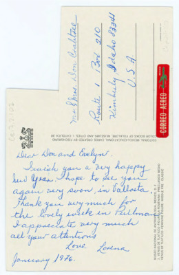 Postcard from Lorena Mirambell to Don and Evelyn Crabtree