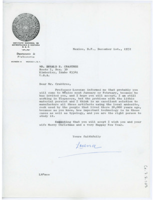 Letter from Lorena Mirambell to Don Crabtree