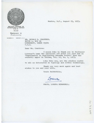 Letter from Lorena Mirambell to Don Crabtree