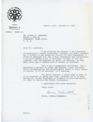 Letter from Lorena Mirambell to Don Crabtree