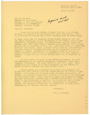 Letter from Don Crabtree to V. Markotic