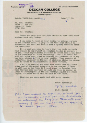 Letter from V.N. Misra to Don Crabtree