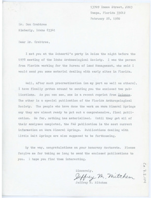 Letter from Jeffrey M. Mitchem to Don Crabtree