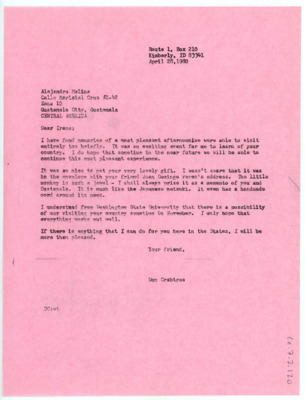 Letter from Don Crabtree to Alejandra Molina