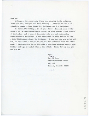 Letter from Gary L. Moore to Don Crabtree