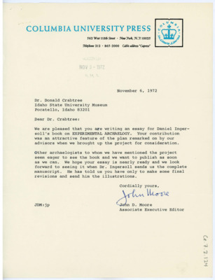Letter from John D. Moore to Don Crabtree