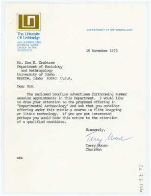 Letter from Terry Moore to Don Crabtree