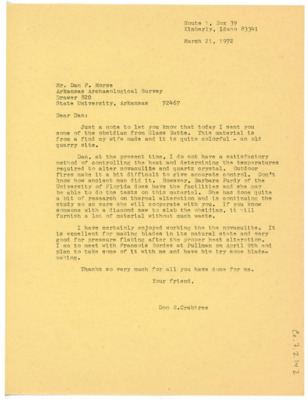 Letter from Don Crabtree to Dan F. Morse