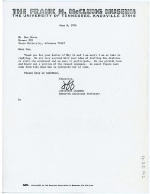 Letter from Jefferson Chapman to Dan F. Morse