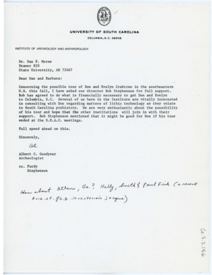 Letter from Albert C. Goodyear to Dan F. Morse and Barbara A. Purdy