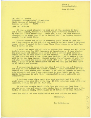 Letter from Don Crabtree to Paul S. Martin