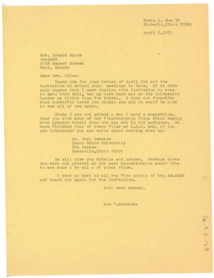 Letter from Don Crabtree to B. Jean Myles