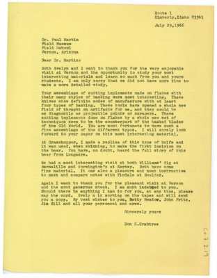Letter from Don Crabtree to Paul S. Martin