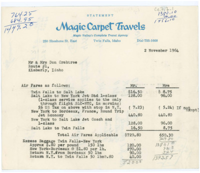Statement from Magic Carpet Travels to Don and Evelyn Crabtree