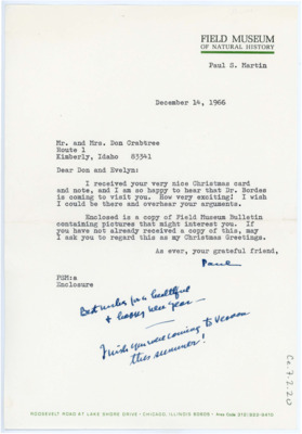 Letter from Paul S. Martin to Don and Evelyn Crabtree