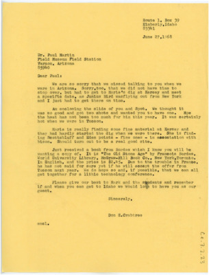 Letter from Don Crabtree to Paul S. Martin
