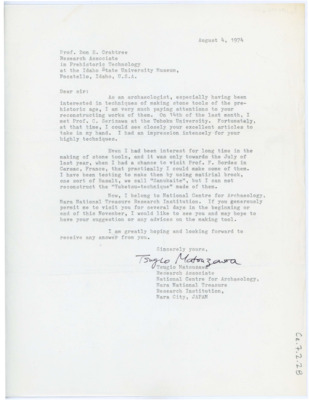 Letter from Tsugio Matsuzawa to Don Crabtree